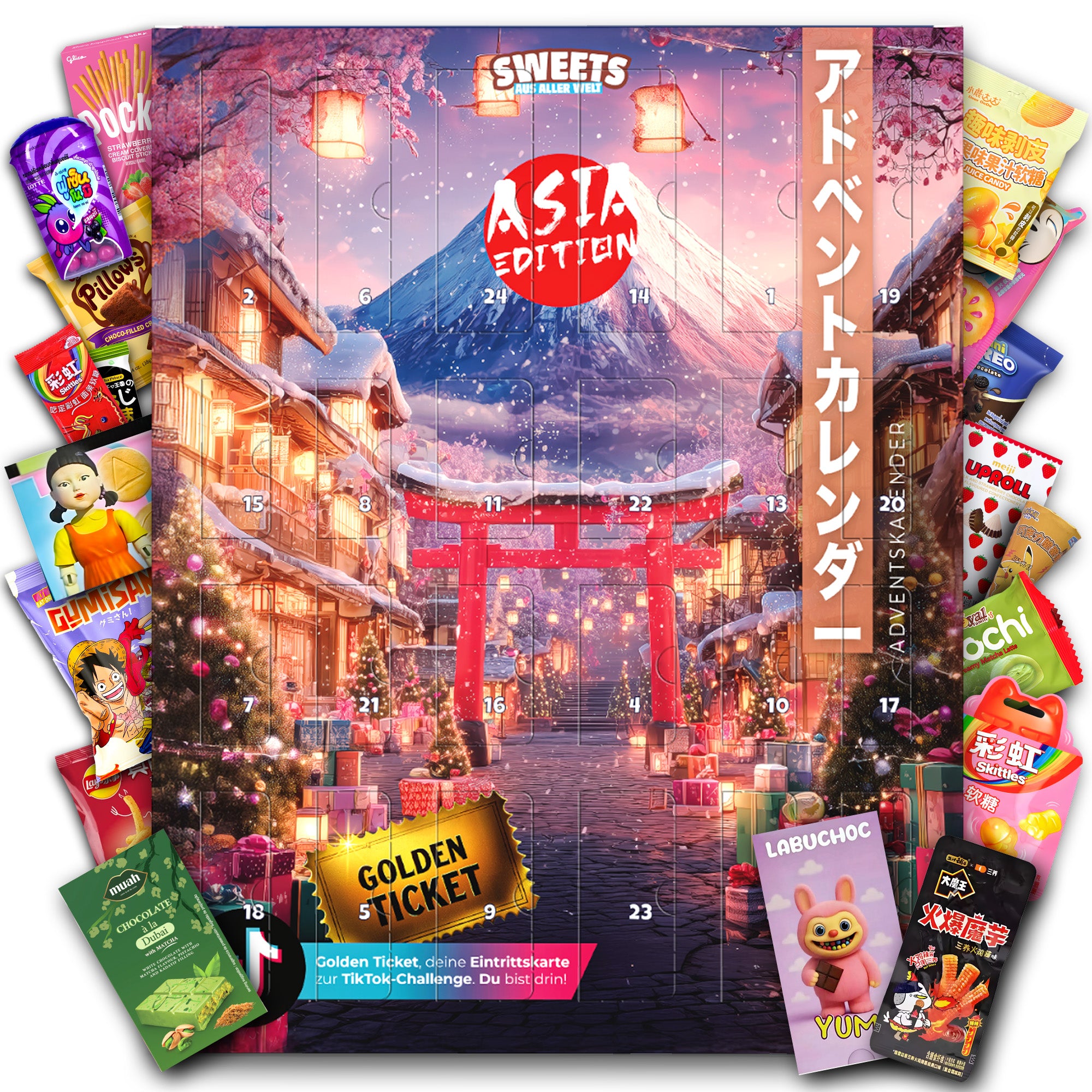 Asiatische Süßigkeiten Adventskalender 2025 - Japanische, koreanische & weitere Snacks - Weihnachtskalender von Sweets aus aller Welt (XL)