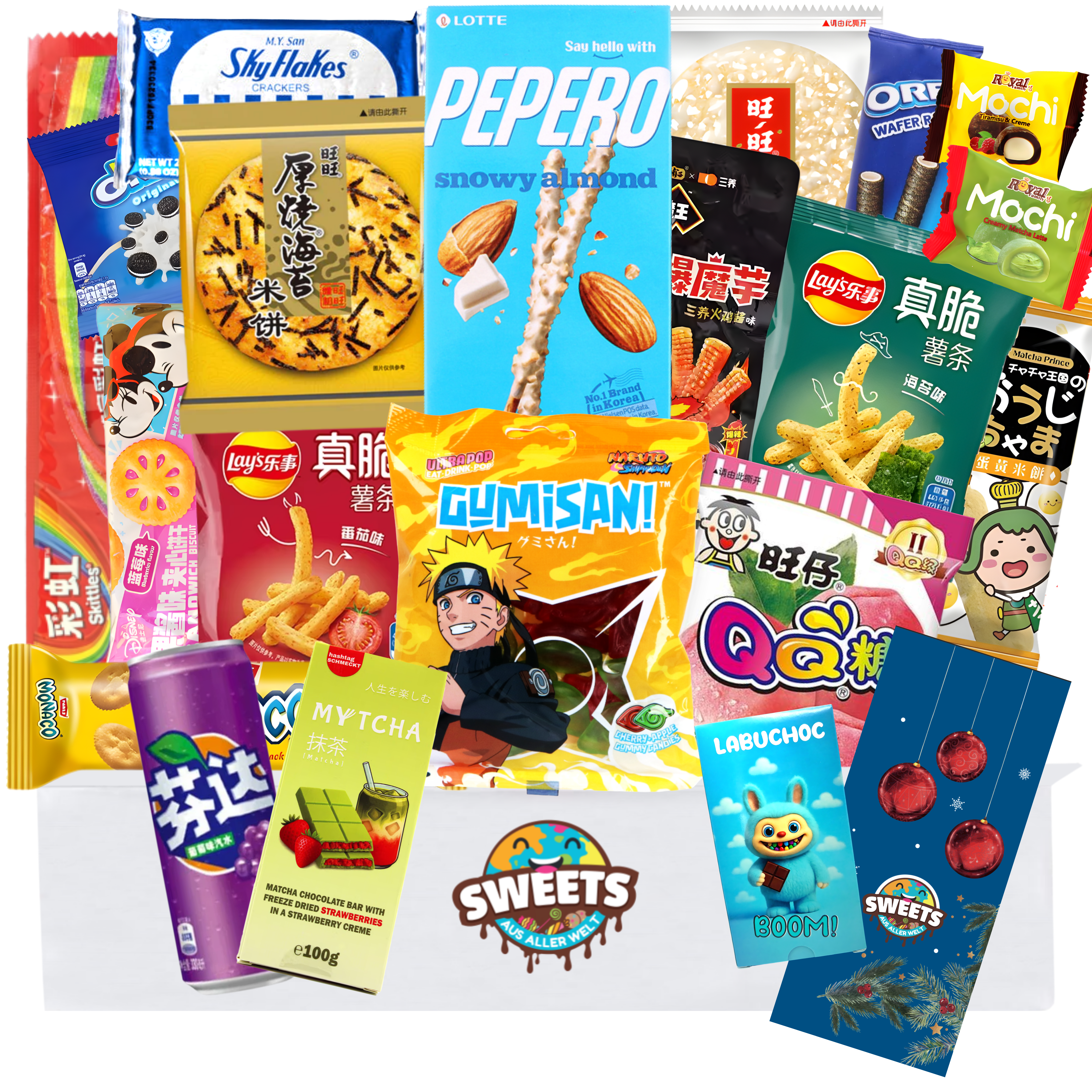 Asiatische Süßigkeiten Box mit 24 Snacks + gratis Adventskalender Tüten - Japanische, koreanische & Süßigkeiten - Ideale Kalender Füllung - Süßigkeiten für Adventskalender